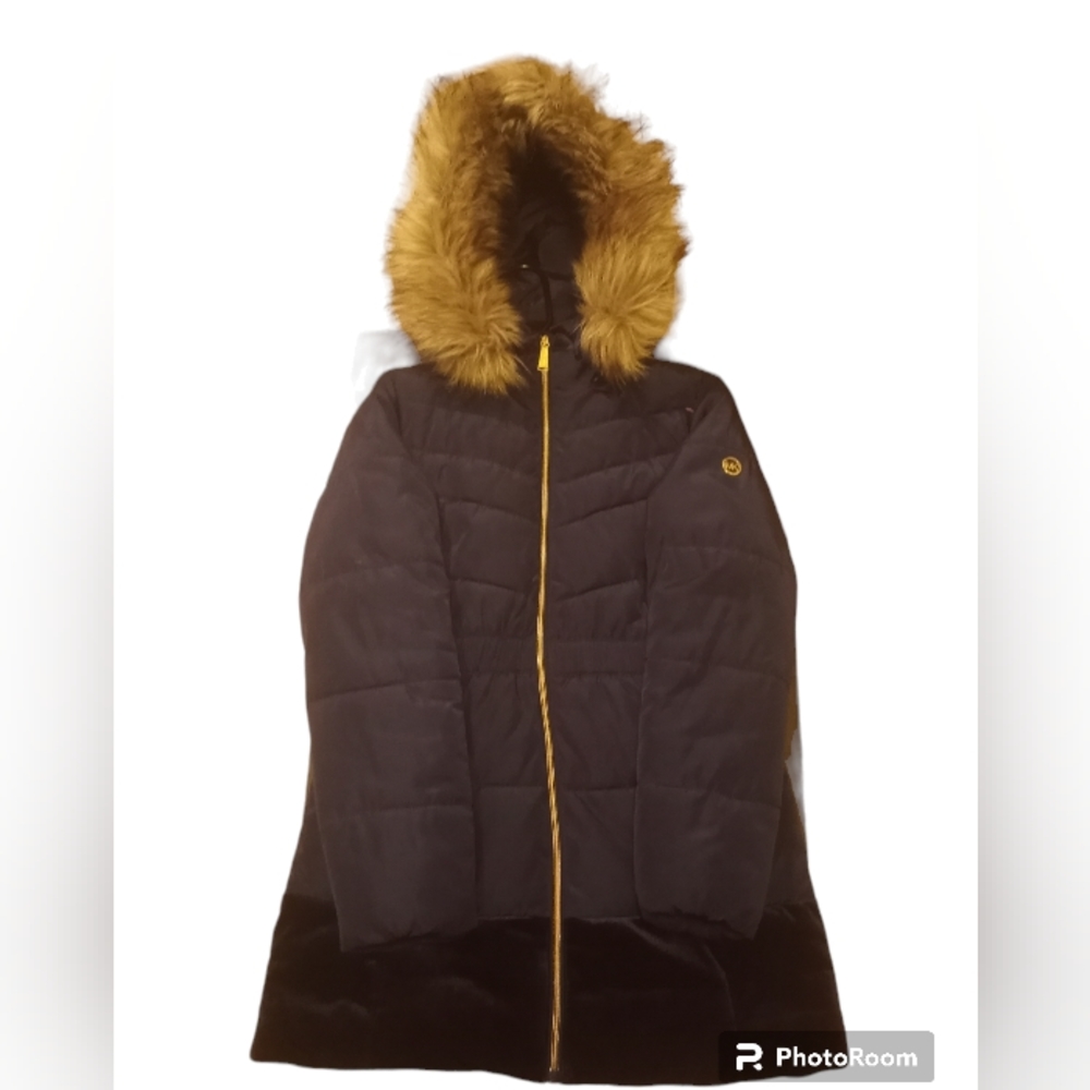 Michael Kors Dark Blue Puffer Coat with Fur Hood